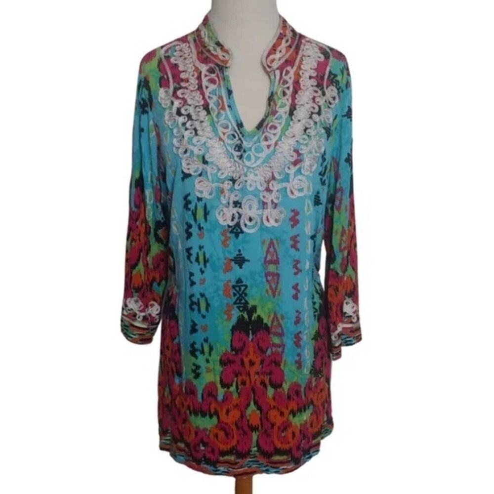 Multiples Boho Soutache Embroidered V-Neck Tunic Top - Picture 2 of 8
